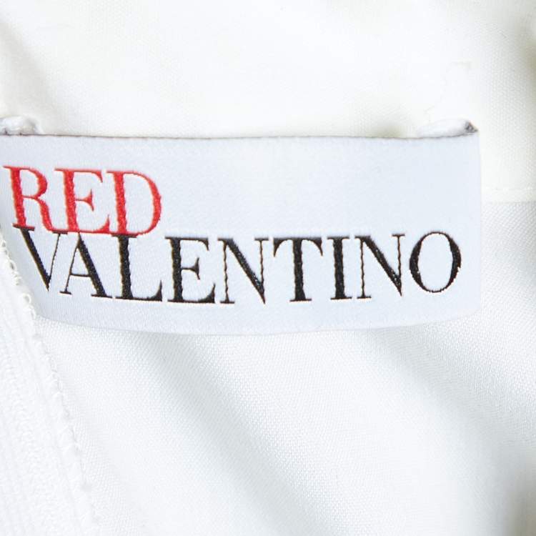 Pre Owned RED Valentino Off White Cotton Knit & Red Love Jacquard Maxi Dress S