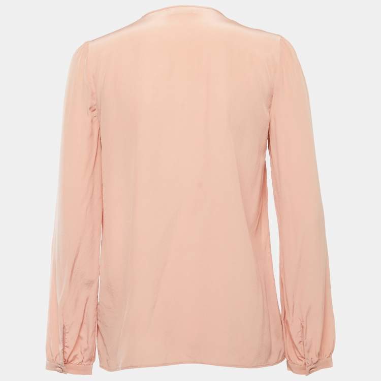 Pre Owned RED Valentino Dusty Pink Silk Neck Tie Detail Long Sleeve Blouse M