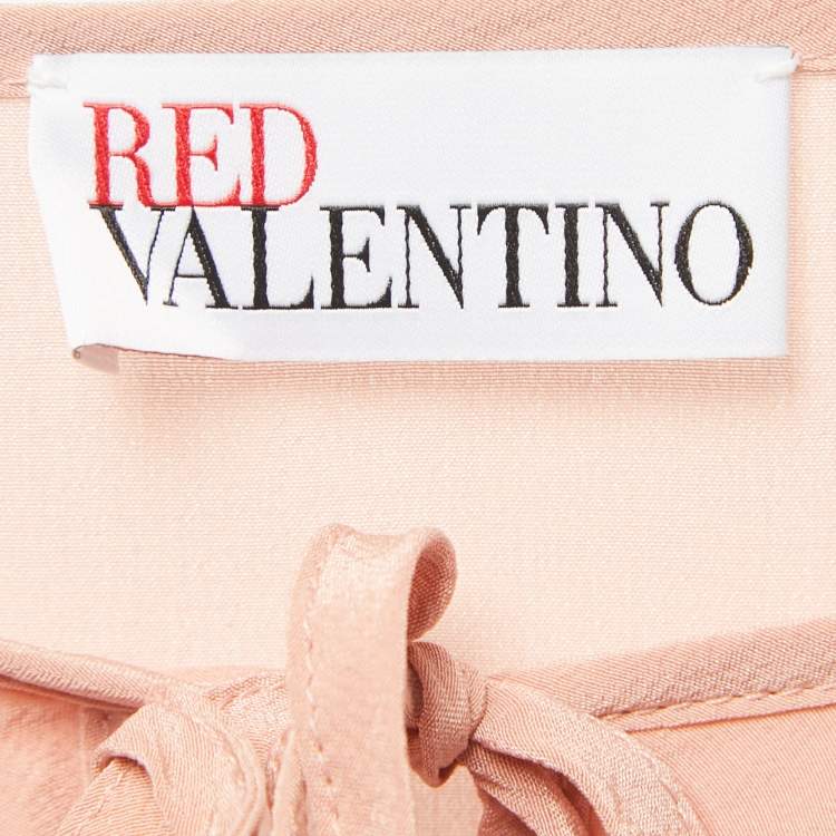 Pre Owned RED Valentino Dusty Pink Silk Neck Tie Detail Long Sleeve Blouse M