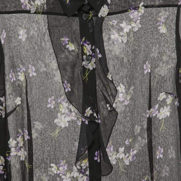 Pre Owned RED Valentino Black Floral Print Chiffon Neck Tie Detail Shirt Blouse S