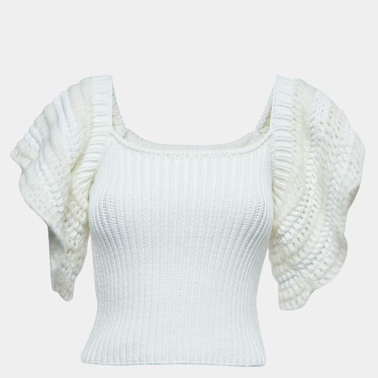 Pre Owned RED Valentino White Crochet Knit Flutter Sleeve Crop Top XS