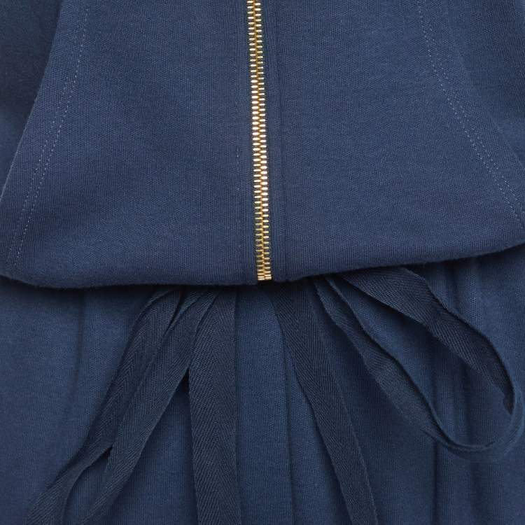 Pre Owned RED Valentino Navy Blue Cotton Knit & Lace Jumpsuit S