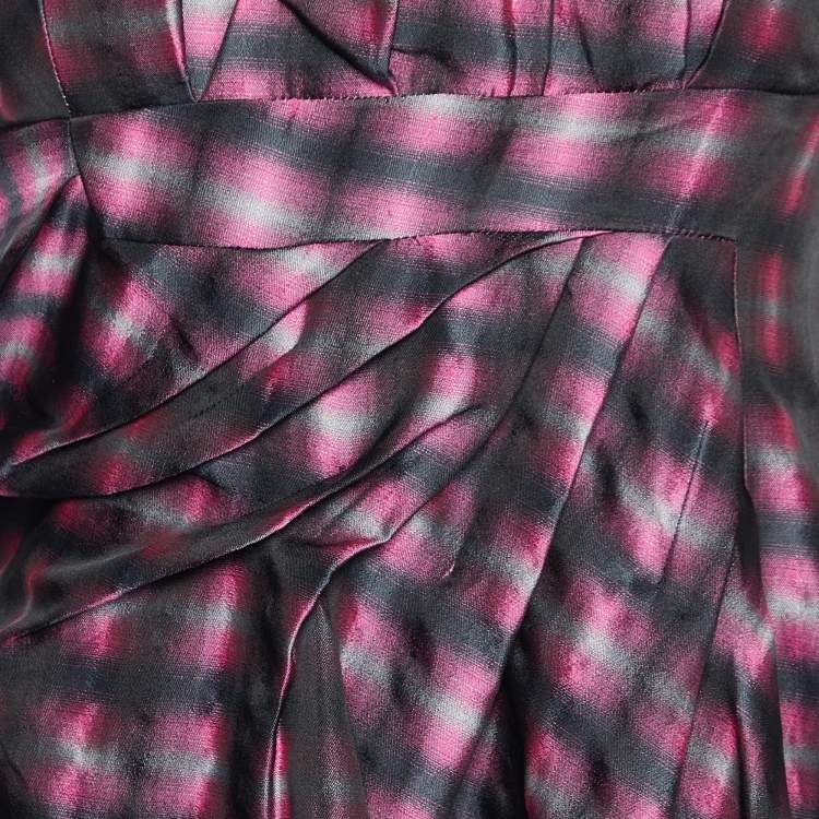 Pre Owned RED Valentino Pink Checkered Satin Draped Strapless Mini Dress L