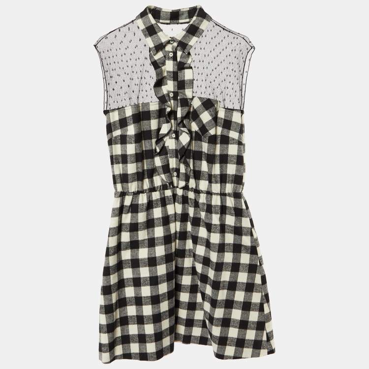 Pre Owned RED Valentino Black checked Cotton Sleeveless Mini Shirt Dress M