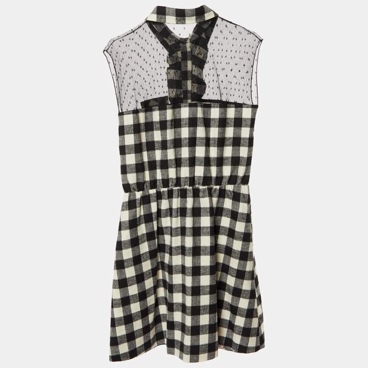 Pre Owned RED Valentino Black checked Cotton Sleeveless Mini Shirt Dress M