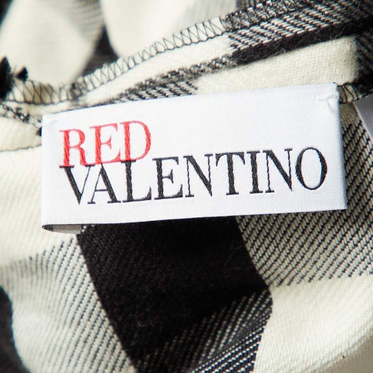Pre Owned RED Valentino Black checked Cotton Sleeveless Mini Shirt Dress M