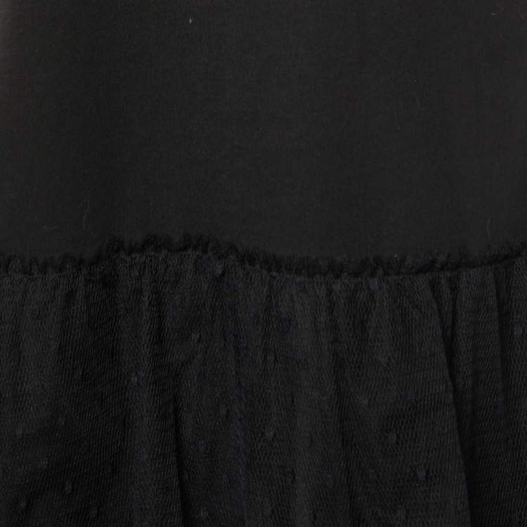 Pre Owned RED Valentino Black Cotton And Mesh Hem Detailed T-Shirt Dress L