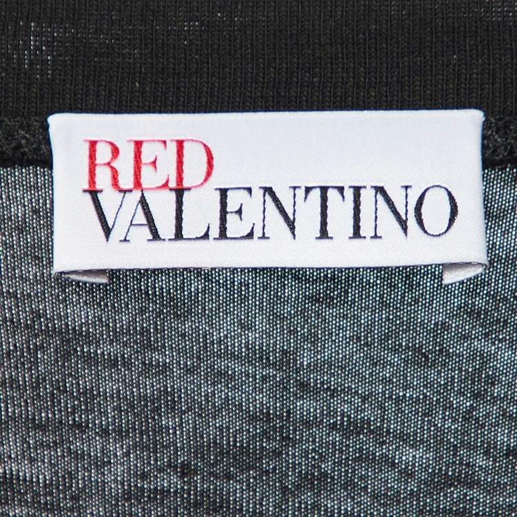 Pre Owned RED Valentino Black Cotton And Mesh Hem Detailed T-Shirt Dress L