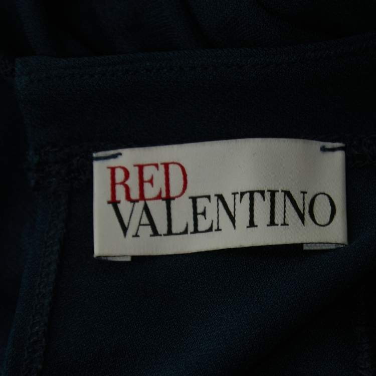 مملوكة مسبقًا RED Valentino Dark Blue Jersey Lace Trimmed Short Dress L