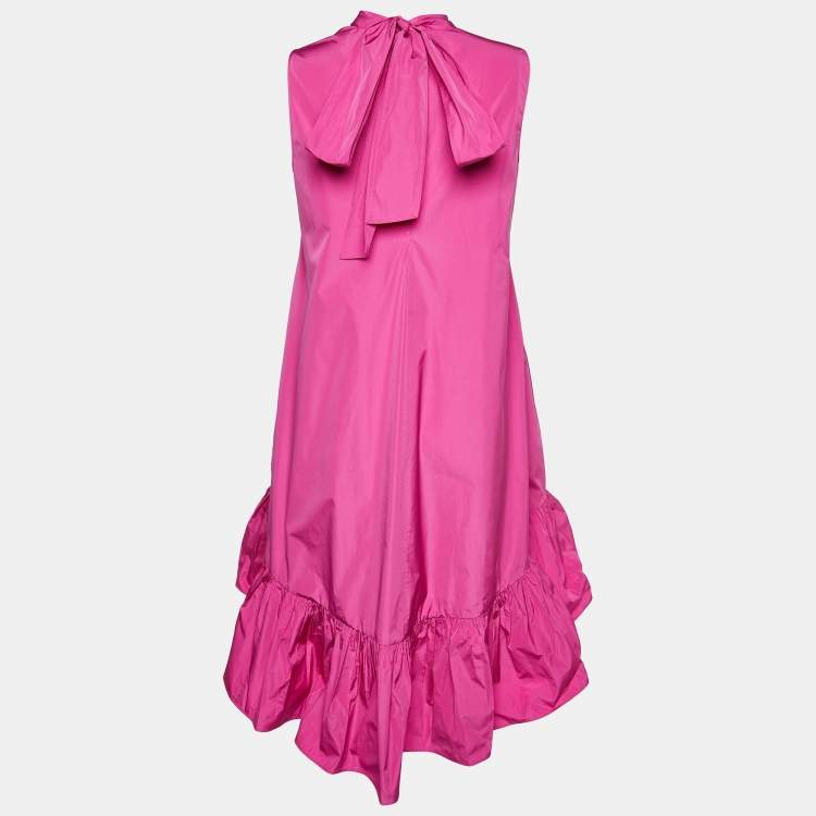 مملوكة مسبقًا RED Valentino Pink Taffeta Ruffle Hem Tie Detail Shift Dress M