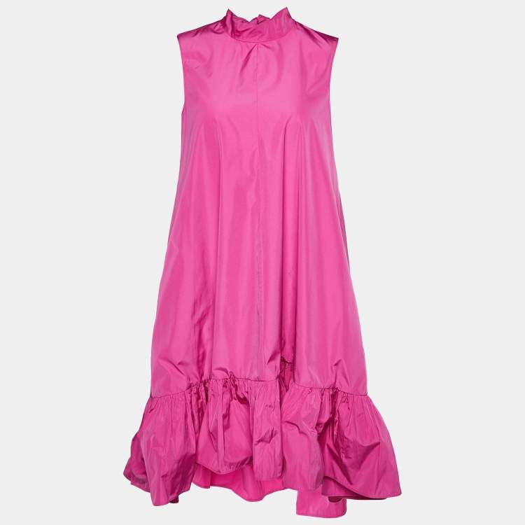 مملوكة مسبقًا RED Valentino Pink Taffeta Ruffle Hem Tie Detail Shift Dress M