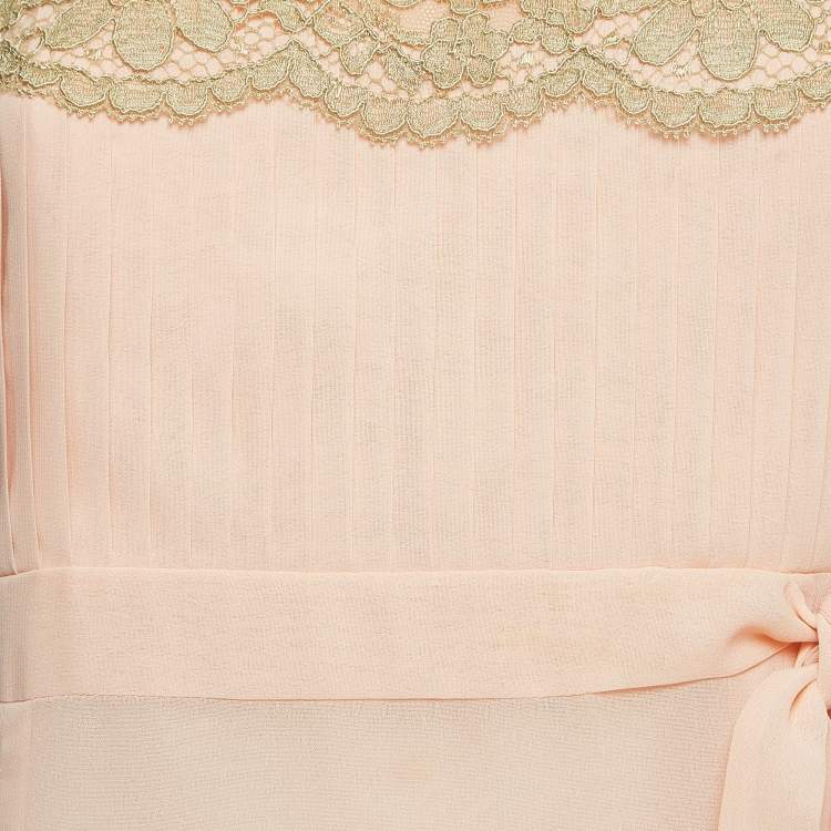 Pre Owned RED Valentino Vintage Pink Crepe Lace Trimmed Strapless Mini Dress M