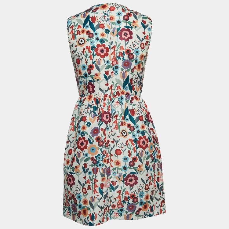 Pre Owned Red Valentino Multicolor Floral Print Synthetic Sleeveless Mini Dress S