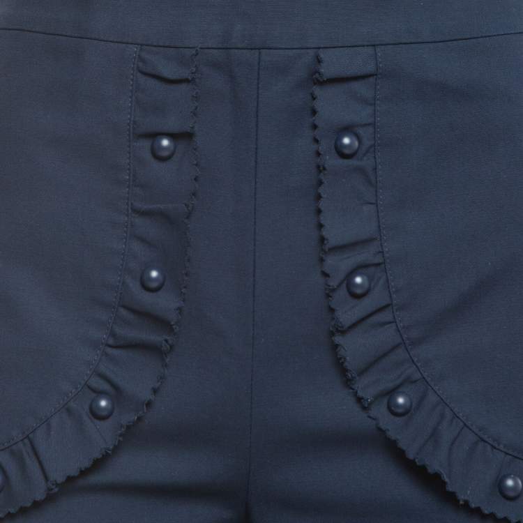Pre Owned RED Valentino Navy Blue Cotton Frill Detail Culottes S