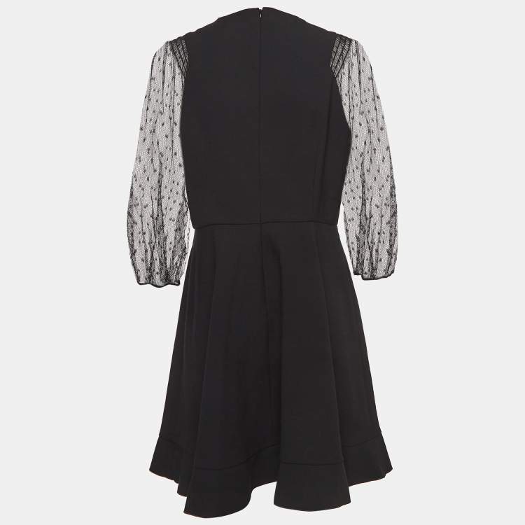 Pre Owned RED Valentino Black Crepe Lace Sleeve Mini Dress L