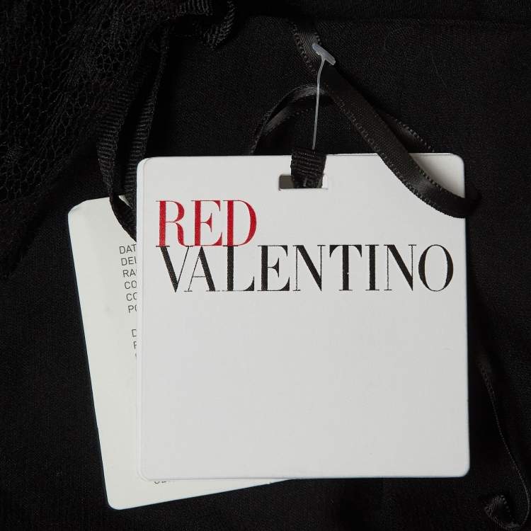 Pre Owned RED Valentino Black Crepe Lace Sleeve Mini Dress L