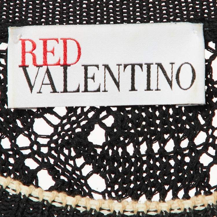مملوكة مسبقًا RED Valentino Black Perforated Knit Ruffled Dress S