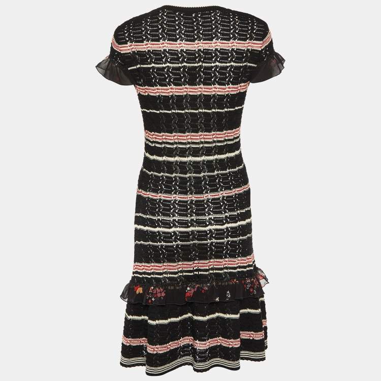 مملوكة مسبقًا RED Valentino Black Perforated Knit Ruffled Dress S