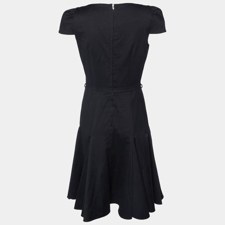Pre Owned RED Valentino Black Cotton & Wool Flared Midi Dress S