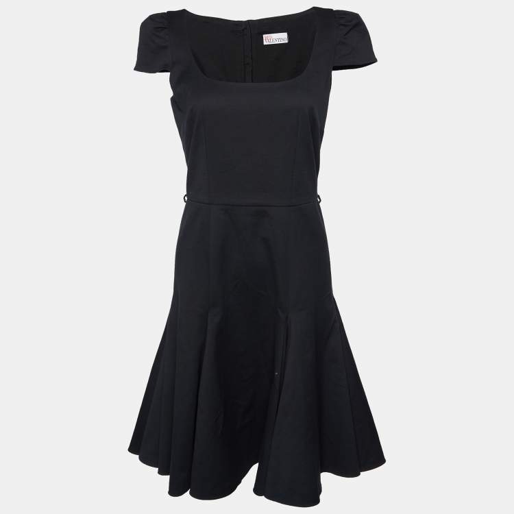 Pre Owned RED Valentino Black Cotton & Wool Flared Midi Dress S