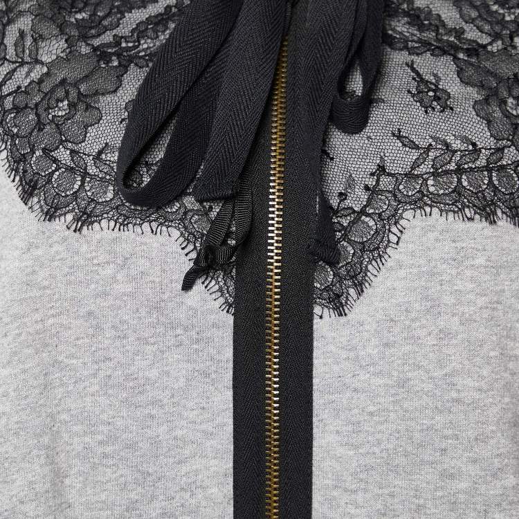 Pre Owned RED Valentino Grey Cotton Lace Trim Hooded Zip Up Jacket M