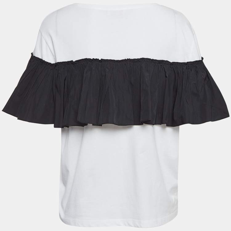 Pre Owned RED Valentino White/Black Cotton Ruffled T-Shirt M