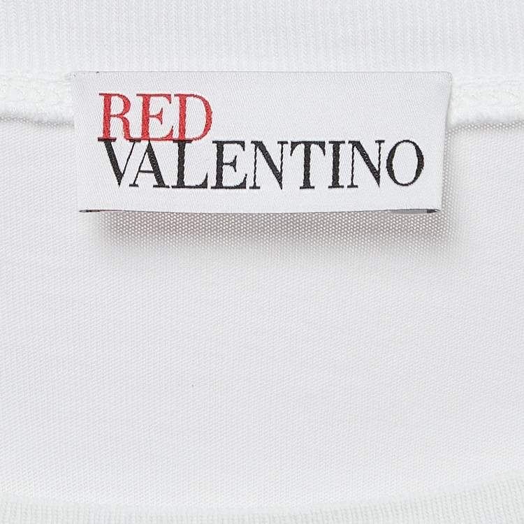 Pre Owned RED Valentino White/Black Cotton Ruffled T-Shirt M