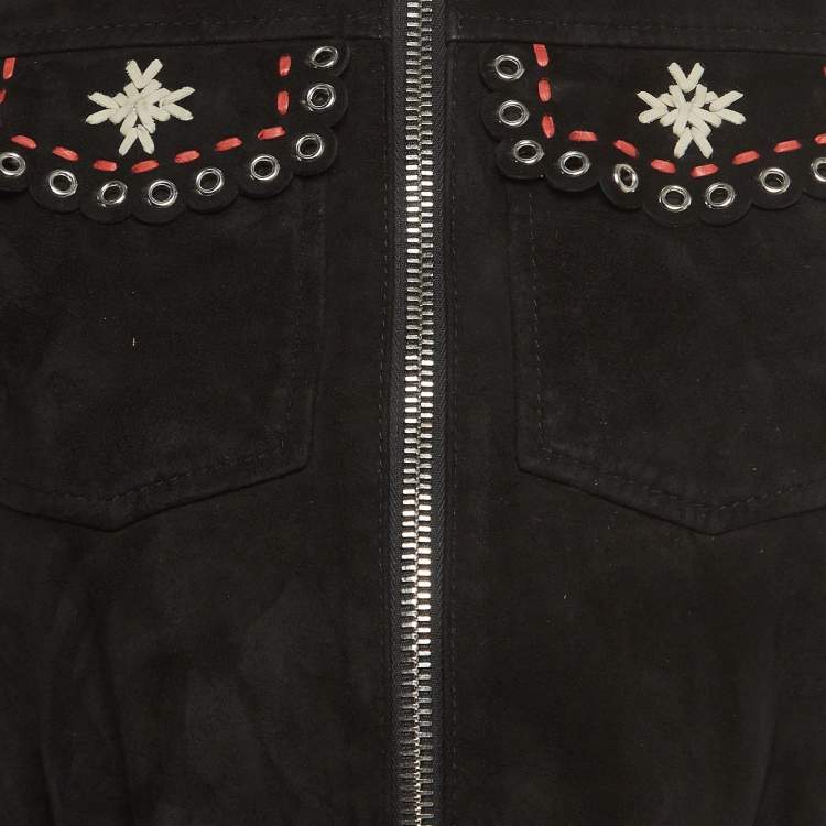 Pre Owned RED Valentino Black Suede Zip Front Crop Jacket S