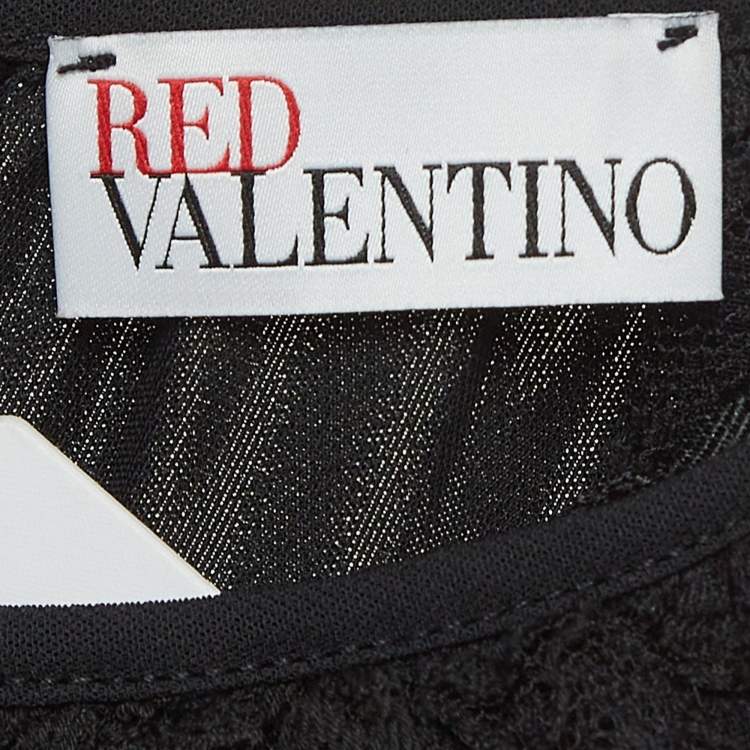 Pre Owned RED Valentino Black Pleated Jersey Lace Trim Mini Dress XS