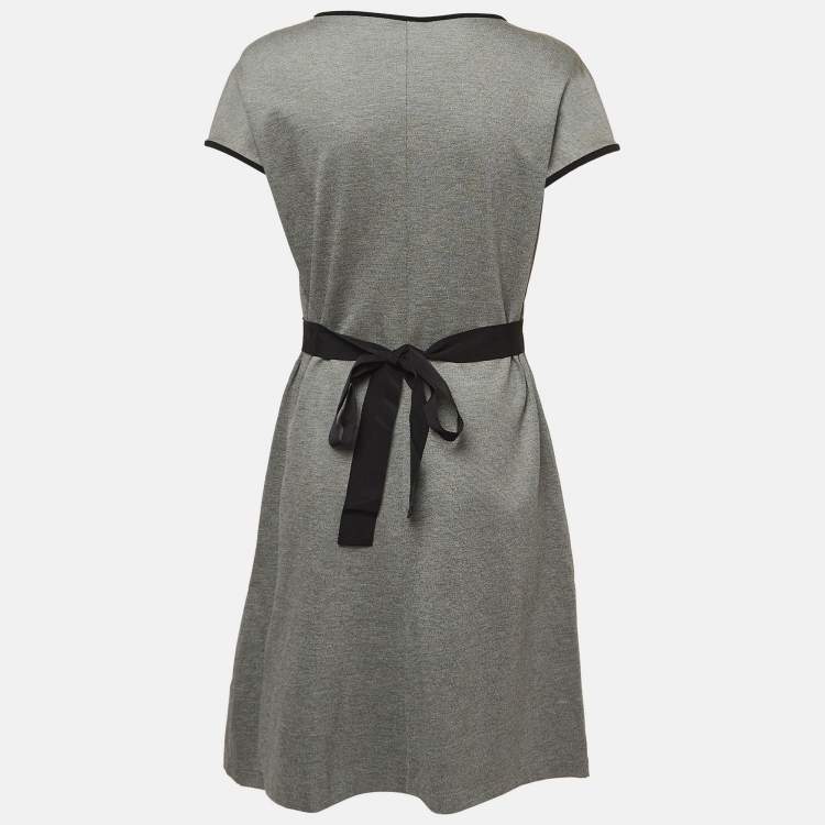 Pre Owned RED Valentino Grey Knit Lace Trim Belted Short Dress L