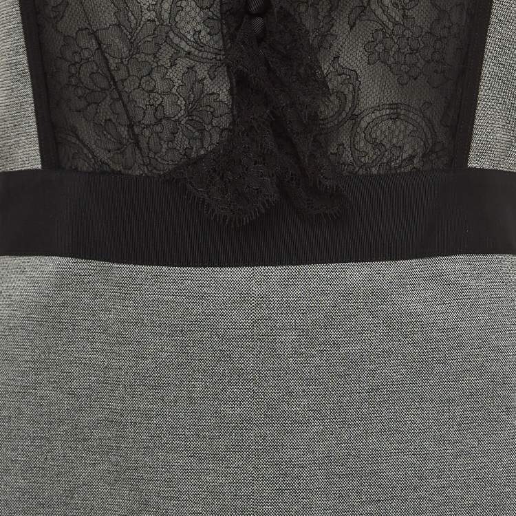Pre Owned RED Valentino Grey Knit Lace Trim Belted Short Dress L