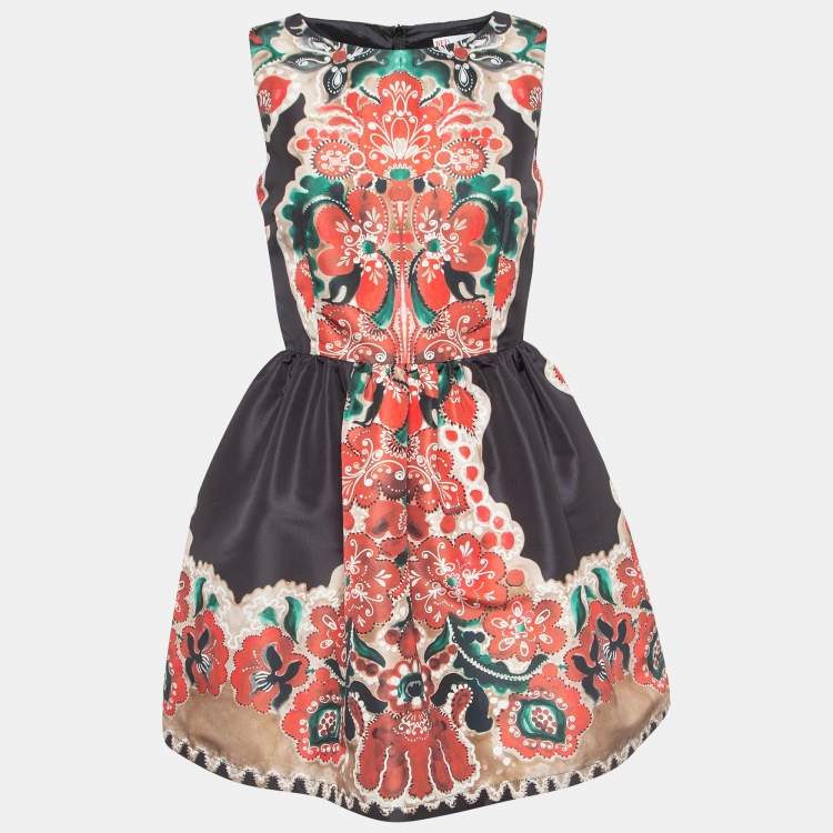 Pre Owned RED Valentino Black Print Synthetic Sleeveless Mini Dress M