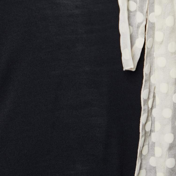 Pre Owned Red Valentino Black Jersey Contrast Bow Detail Raw Edged Top S