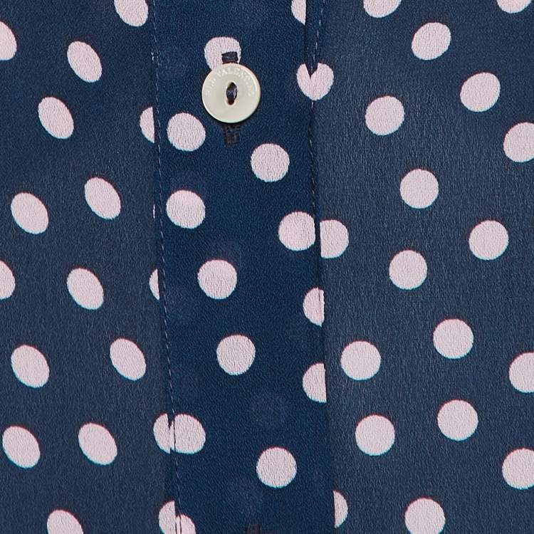 Pre Owned RED Valentino Navy Blue Dotted Crepe Puff Sleeve Blouse S