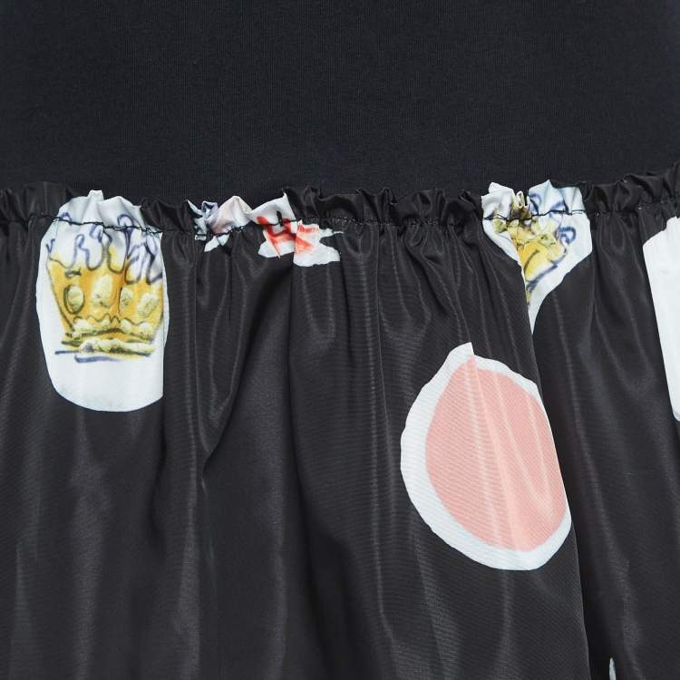 Pre Owned RED Valentino Black Printed Cotton and Synthetic Flounce T-Shirt XS