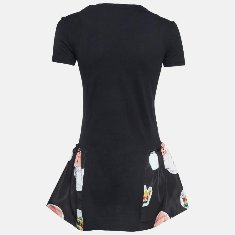 Pre Owned RED Valentino Black Printed Cotton and Synthetic Flounce T-Shirt XS