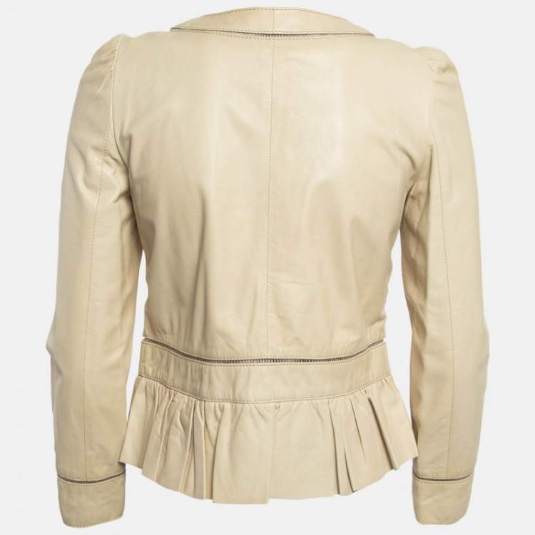 Pre Owned RED Valentino Cream Peplum Leather Jacket S