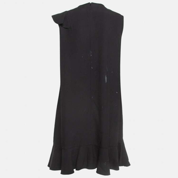 Pre Owned RED Valentino Black Sateen Ruffled Sleeveless Mini Dress L