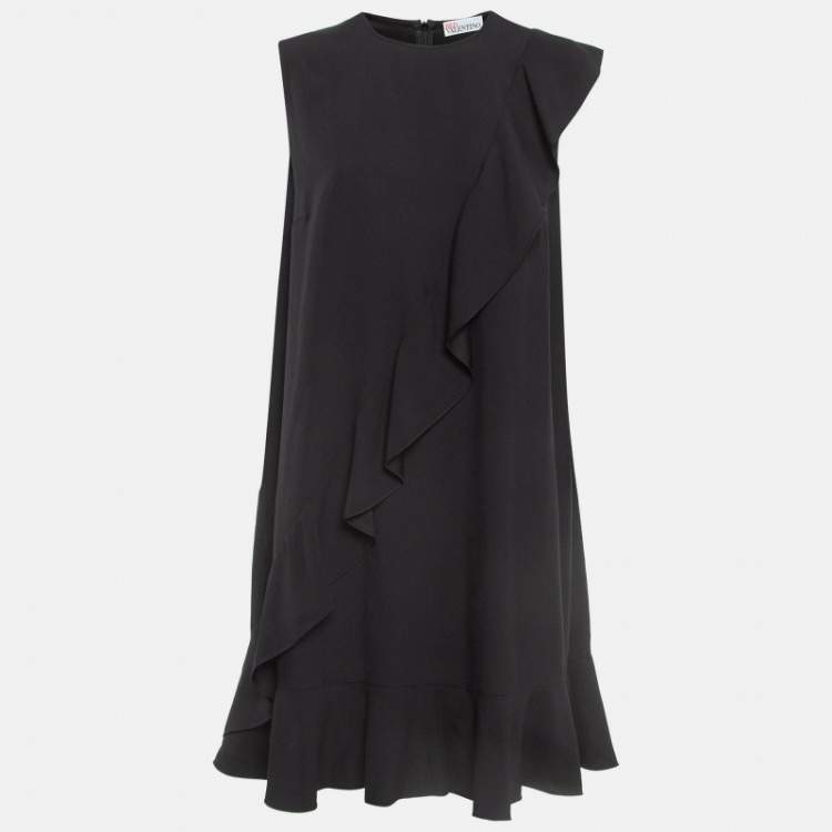 Pre Owned RED Valentino Black Sateen Ruffled Sleeveless Mini Dress L