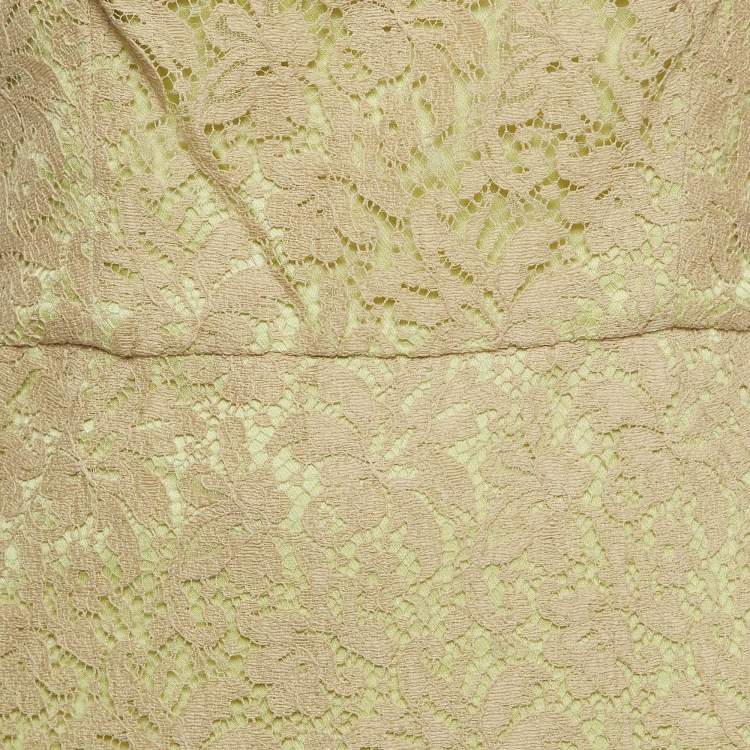 Pre Owned RED Valentino Beige & Green Lace Sleeveless Short Dress M