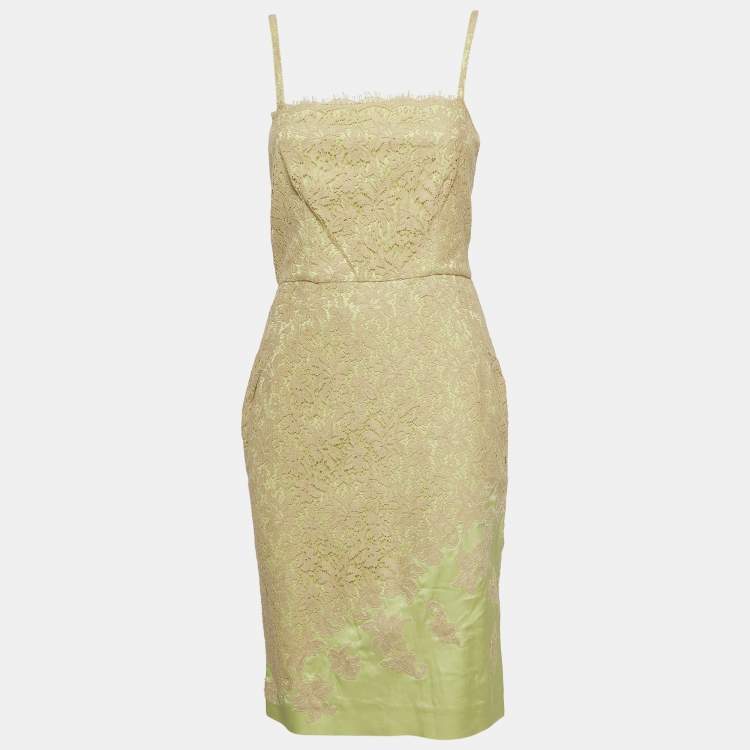Pre Owned RED Valentino Beige & Green Lace Sleeveless Short Dress M