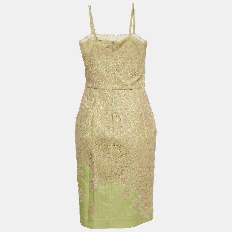 Pre Owned RED Valentino Beige & Green Lace Sleeveless Short Dress M