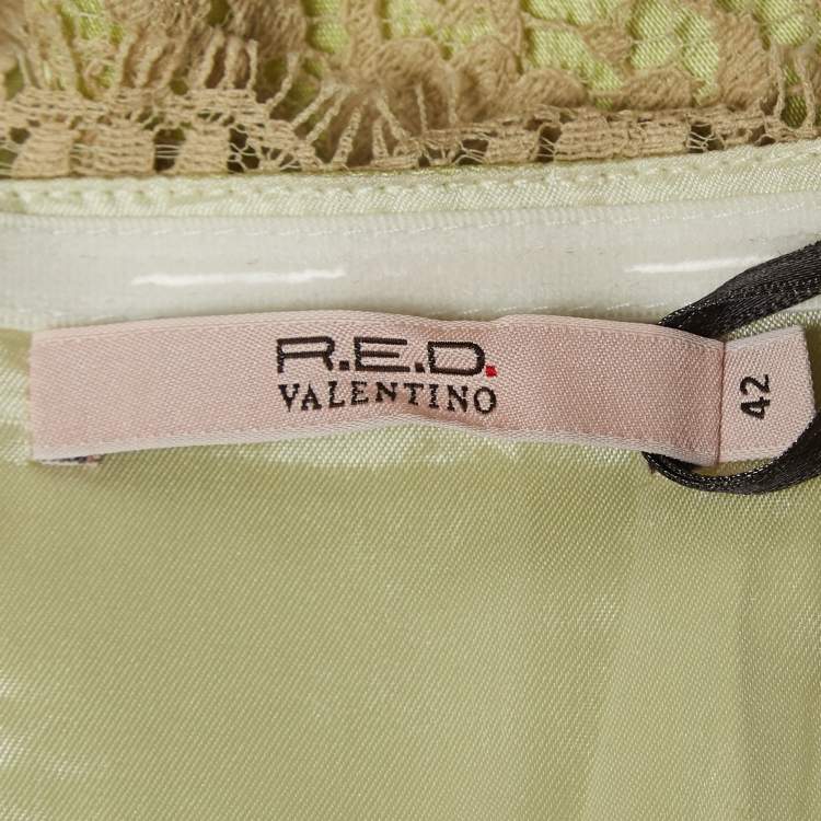 Pre Owned RED Valentino Beige & Green Lace Sleeveless Short Dress M