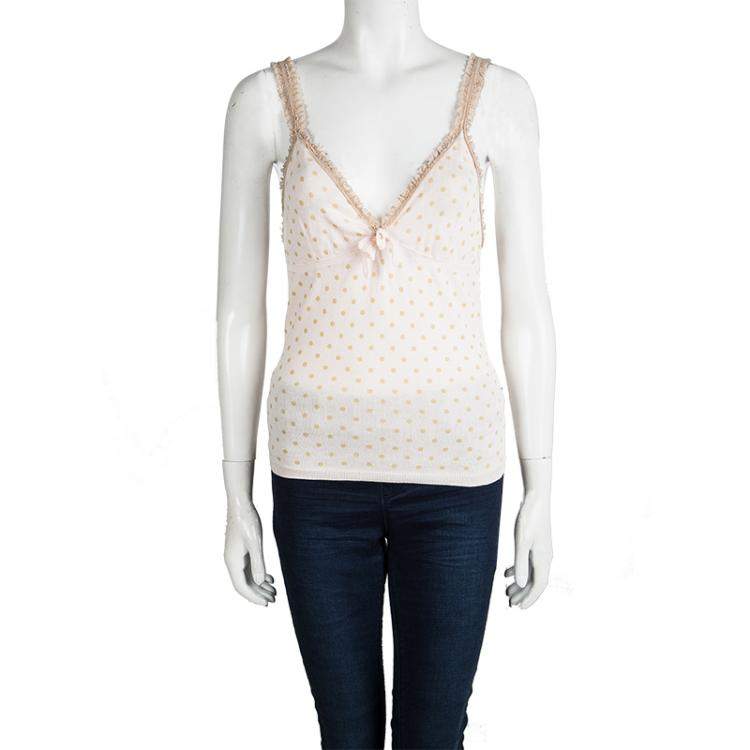 Pre Owned Red Valentino Baby Pink Knit Polka Dotted Top and Cropped Cardigan Set M