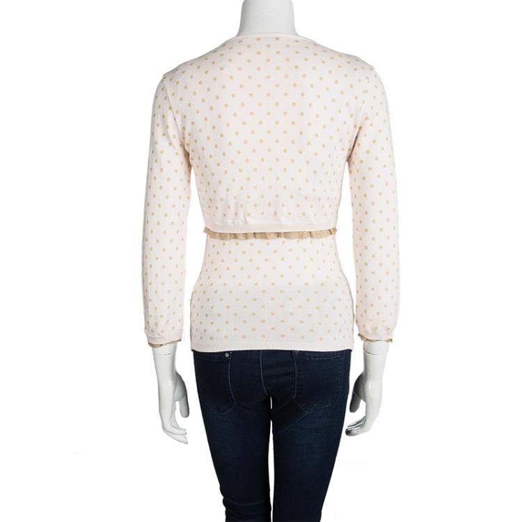 Pre Owned Red Valentino Baby Pink Knit Polka Dotted Top and Cropped Cardigan Set M