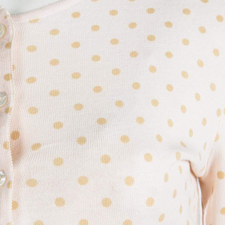 Pre Owned Red Valentino Baby Pink Knit Polka Dotted Top and Cropped Cardigan Set M