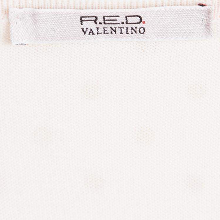 Pre Owned Red Valentino Baby Pink Knit Polka Dotted Top and Cropped Cardigan Set M