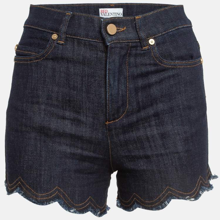 Pre Owned RED Valentino Dark Blue Denim Fringed Shorts S