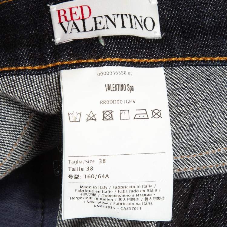 Pre Owned RED Valentino Dark Blue Denim Fringed Shorts S