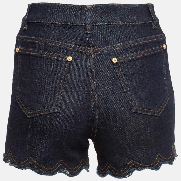 Pre Owned RED Valentino Dark Blue Denim Fringed Shorts S